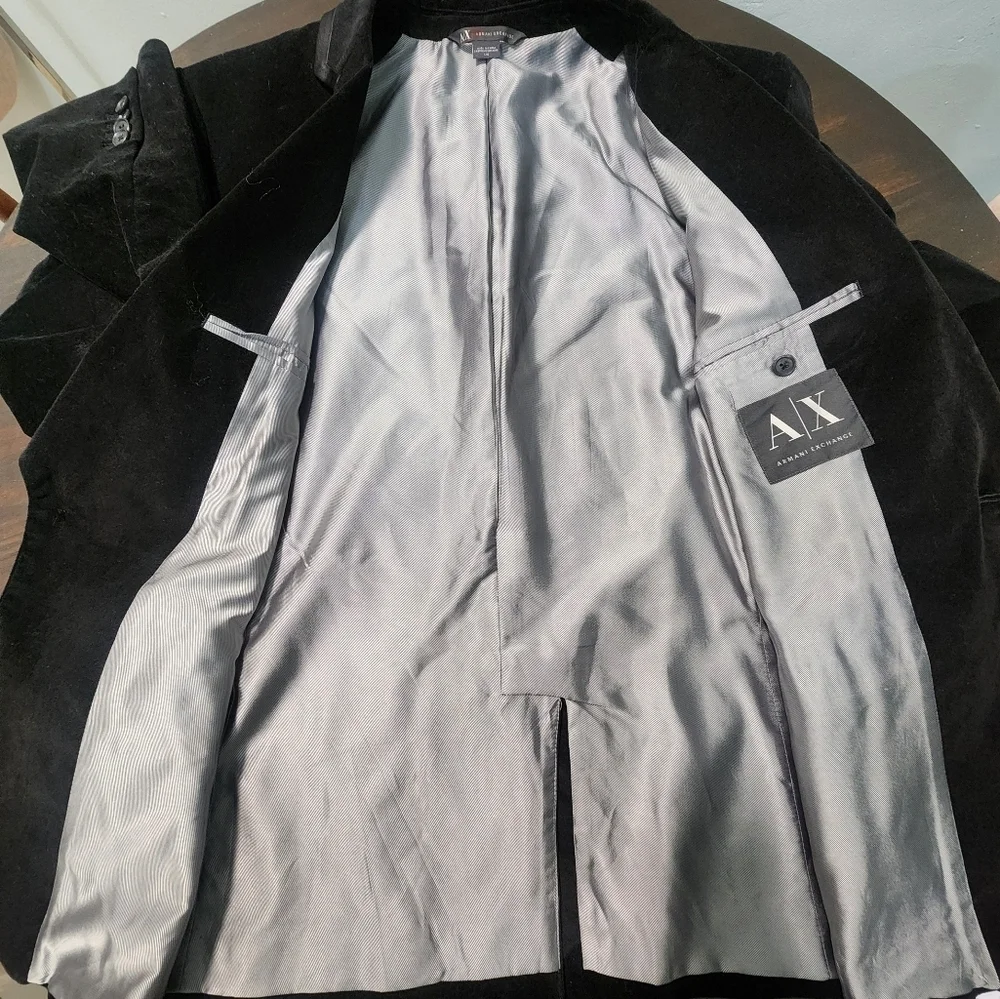 Armani Exchange Black Velvet Formal Blazer Jacket Men's L Party Evening Wear